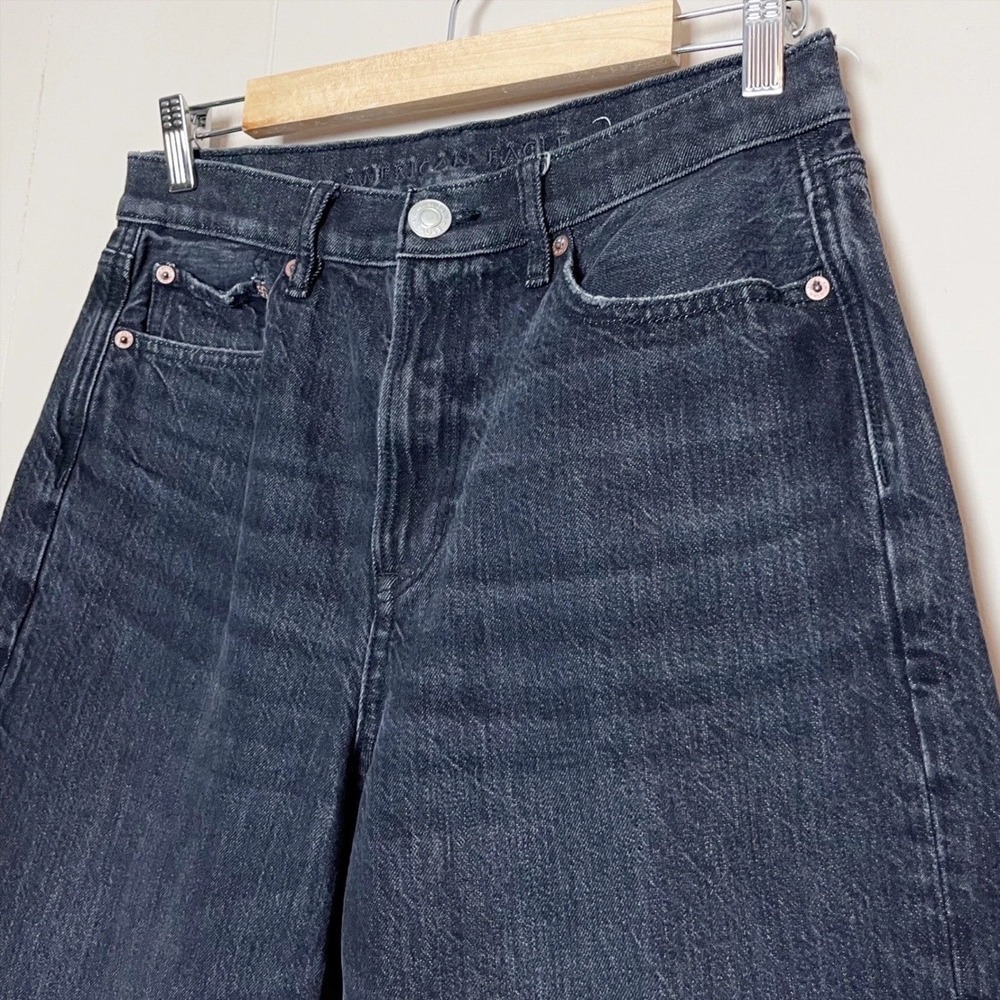 American Eagle 90s Boyfriend Jeans 8 X-SHORT Black High Waist Relaxed Petite - Picture 2 of 9